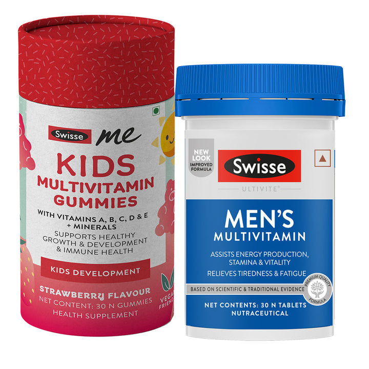 Swisse Multivitamin For Men (30 Tablets) & SwisseMe Kids Multivitamin Gummies Combo