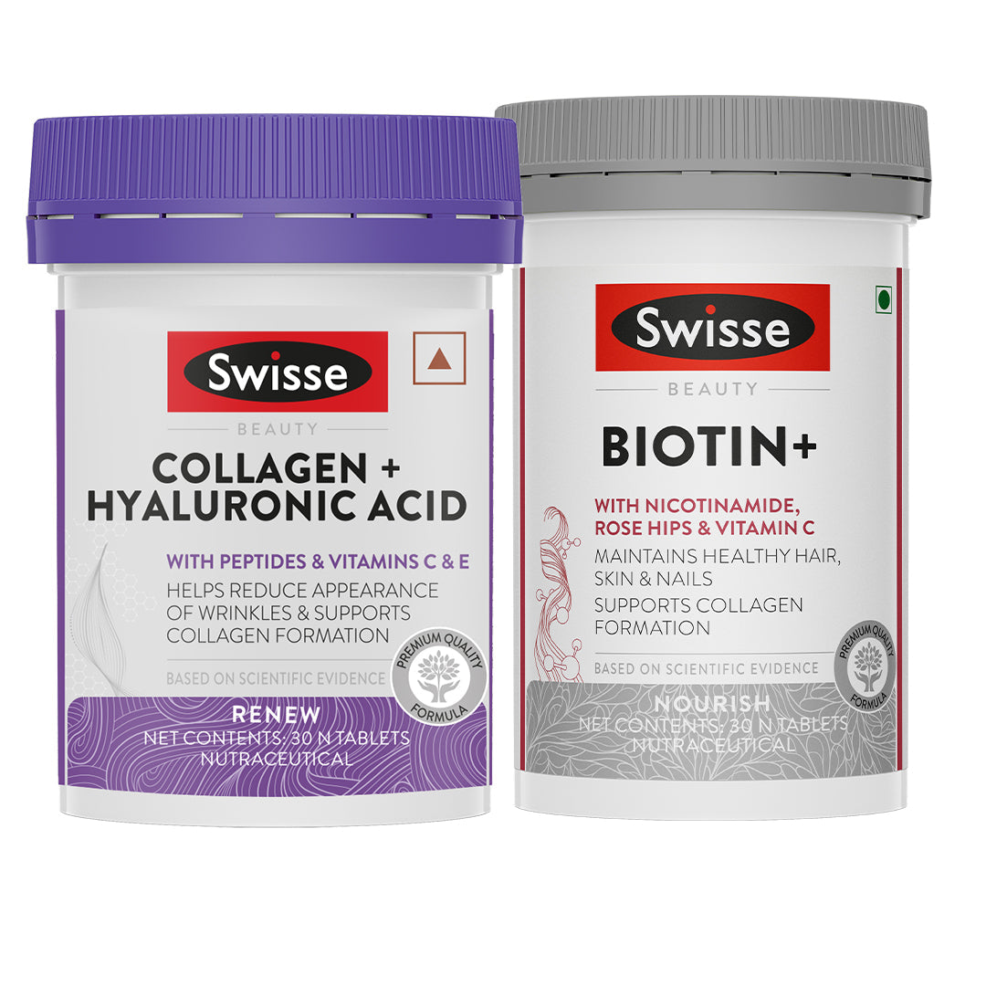 Swisse Collagen+ Hyaluronic Acid & Biotin+ Biotin Tablets (30 Tablets) Combo