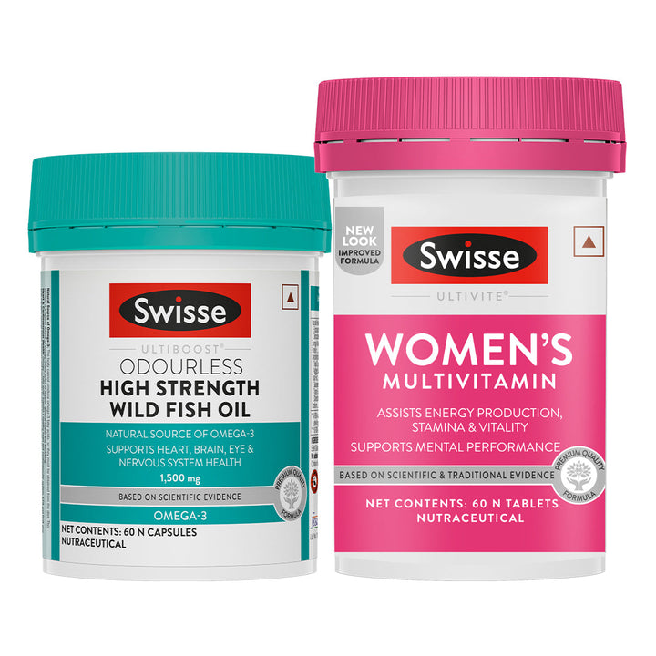 Swisse Fish Oil Omega 3 - 1500mg (60 Tablets) & Multivitamin for Women (60 Tablets) Combo