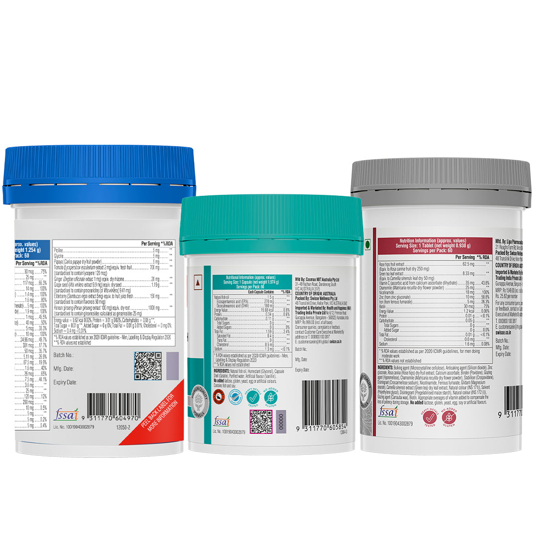 Swisse Fish Oil Omega 3 - 1500mg (60 Tablets) & Multivitamin For Men (60 Tablets) & Swisse Biotin+ Biotin Tablets_60 Tablets Combo