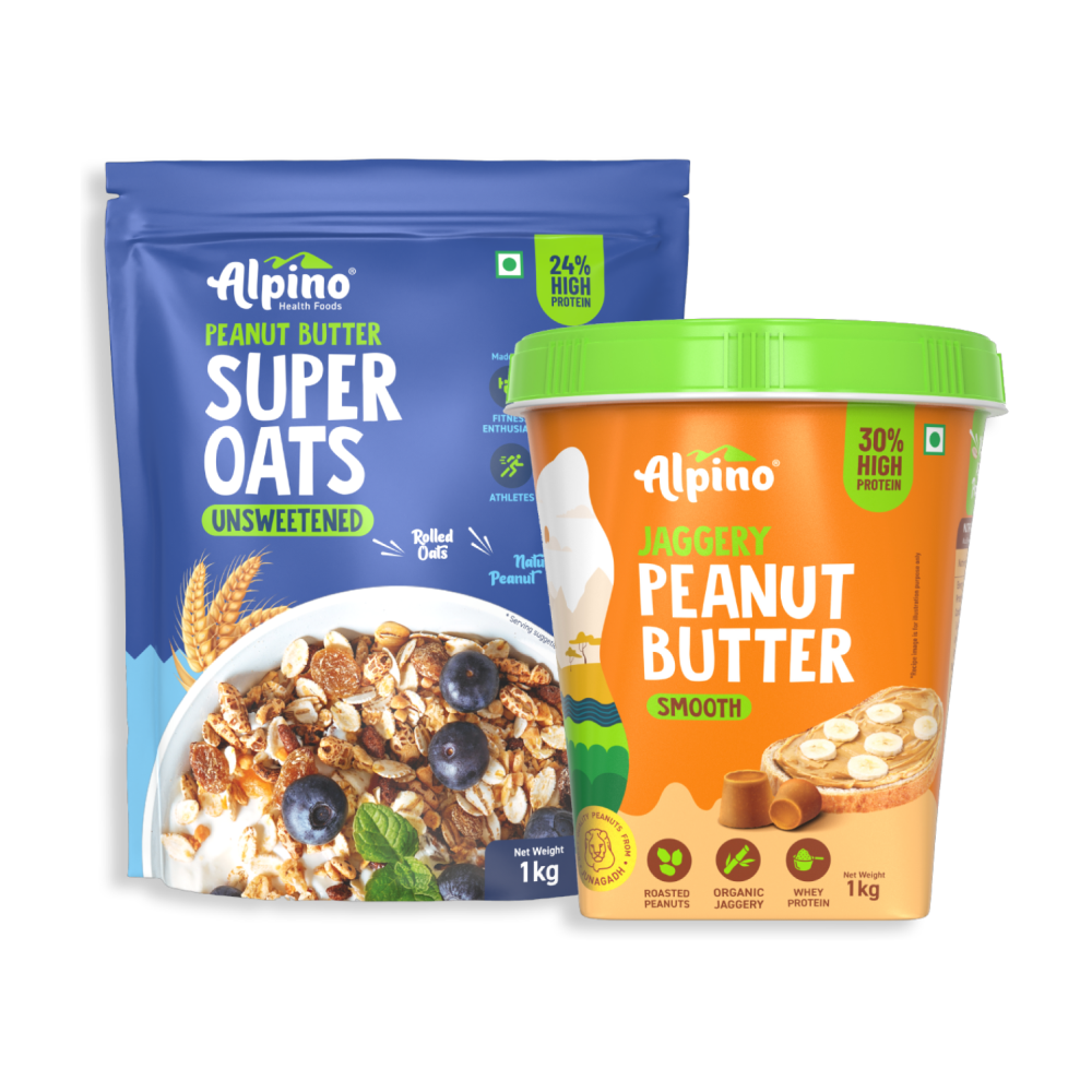 MUSCLE GAIN COMBO - High Protein Rolled Oats 1kg & Peanut Butter 1kg - Value Pack
