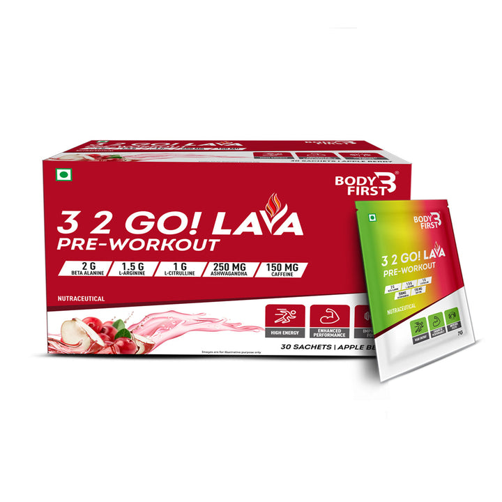 3 2 GO! LAVA Preworkout Supplement With Beta Alanine, L- Arginine, L-Citrulline, Ashwagandha and Caffeine for Performance, Energy, Strength and Stamina