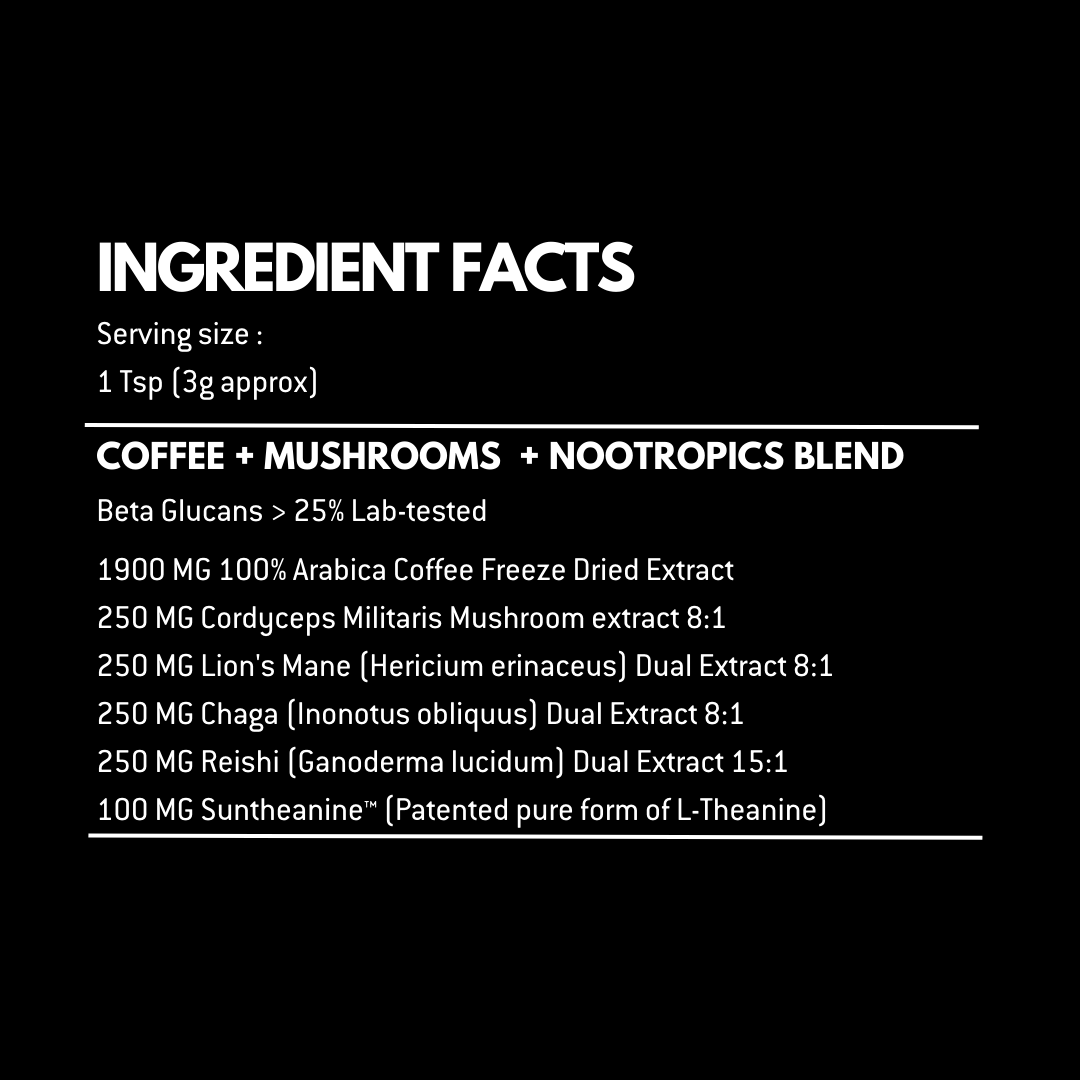 Superfood Mushroom Coffee | Blend of Functional Mushrooms With Suntheanine™ in a BIOPHOTONIC GLASSJAR