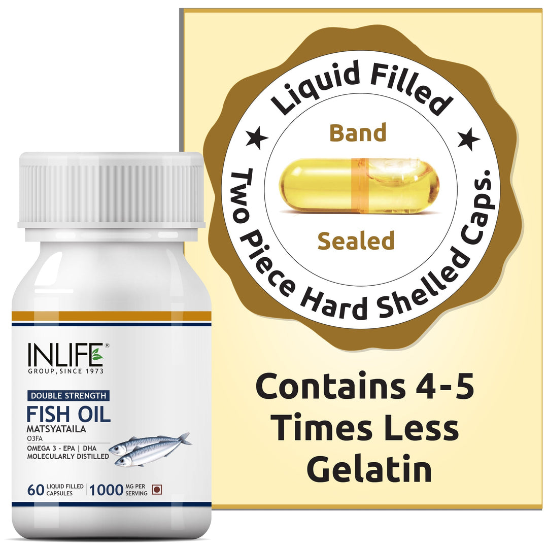 INLIFE Fish Oil (Double Strength) Omega 3 EPA DHA, 1000mg per serving - 60 Capsules