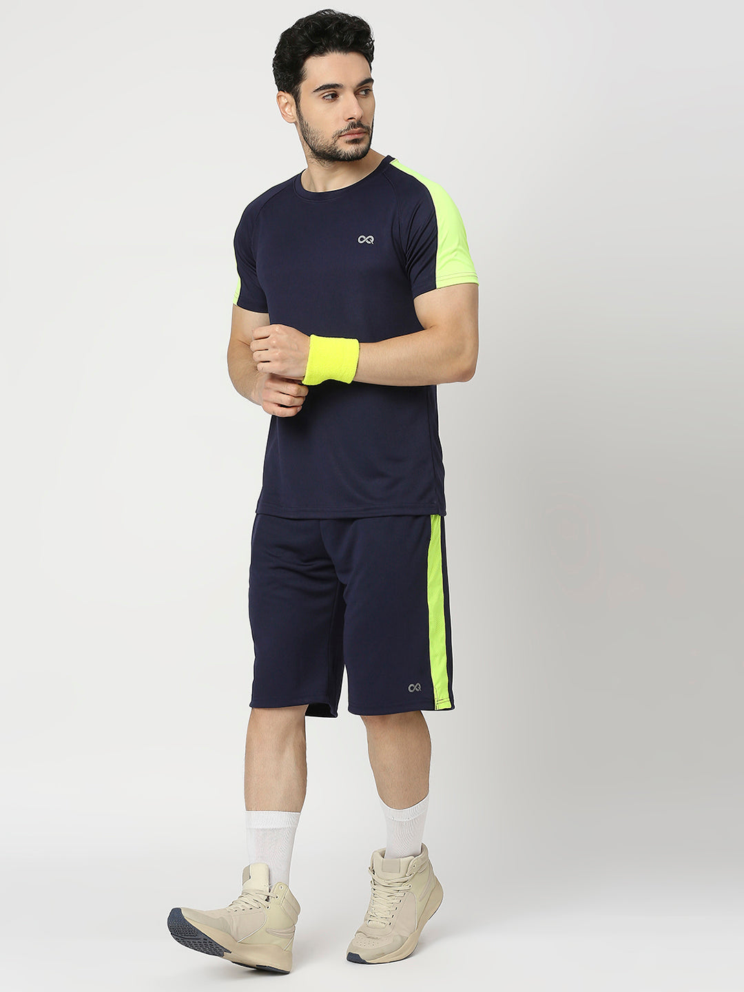Men's Sports Shorts - Navy Blue and Neon Green