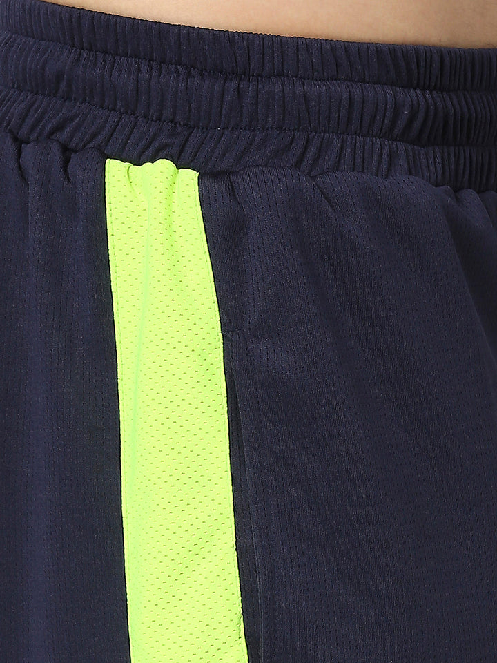Men's Sports Shorts - Navy Blue and Neon Green