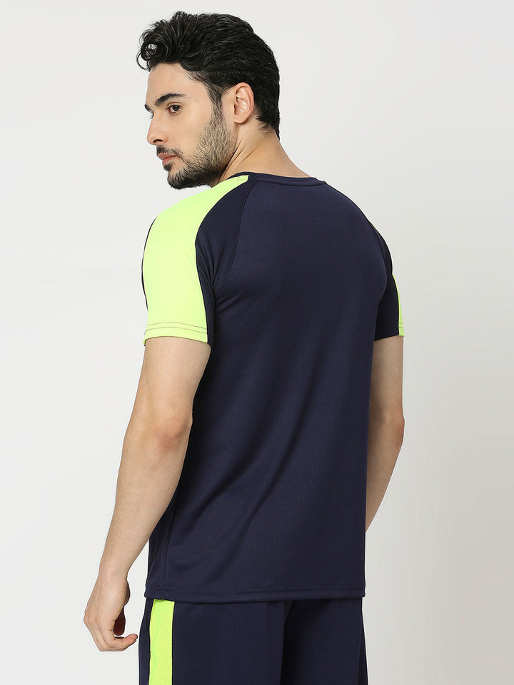 Men's Striped Sports T-Shirt - Navy Blue