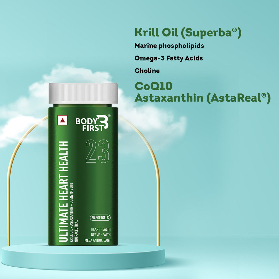 Ultimate Heart Health with Krill Oil, AstaReal® Astaxanthin and CoQ10 for Heart & Nerve Health.