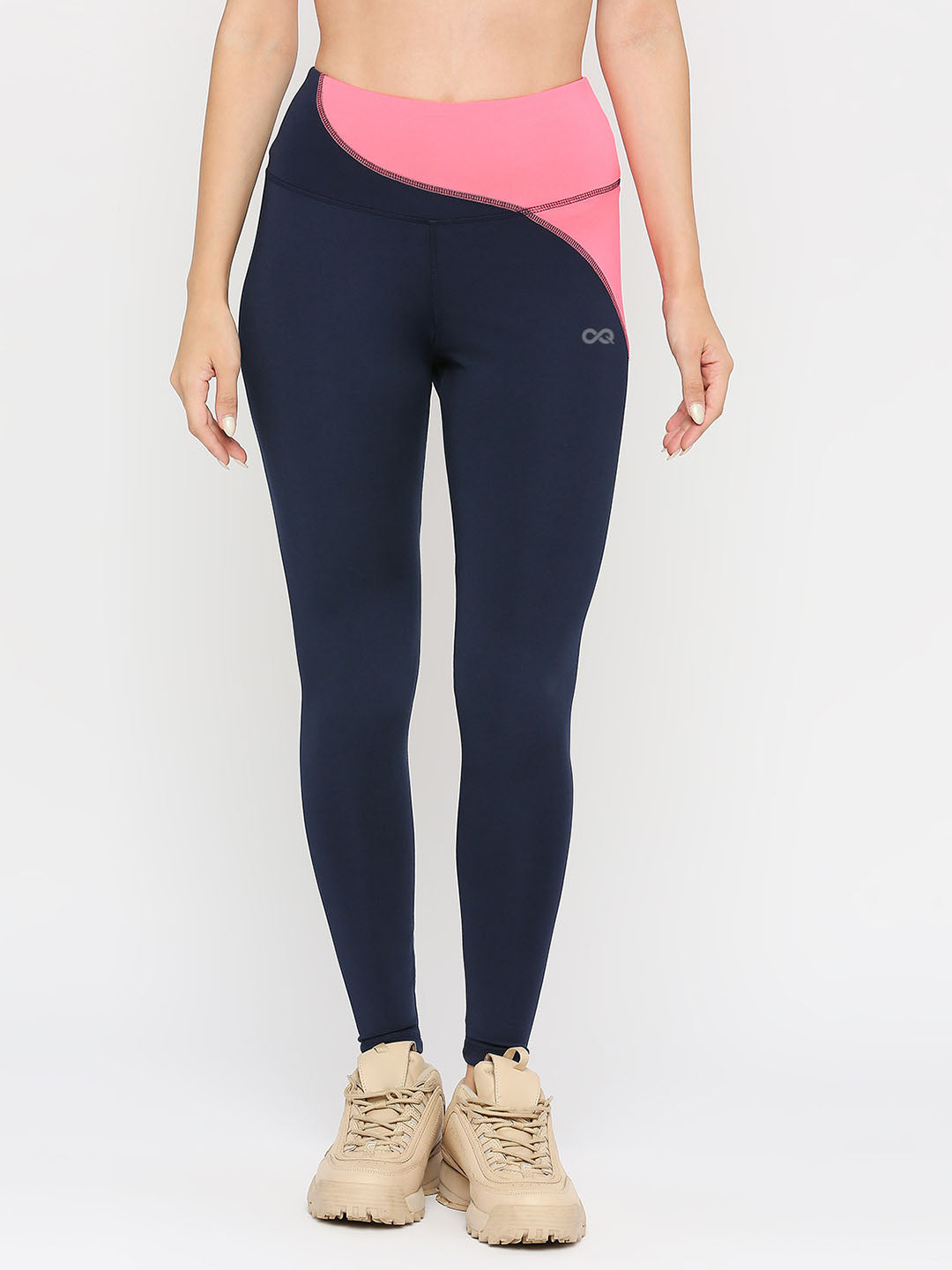 Women's Sports Leggings - Navy Blue & Pink