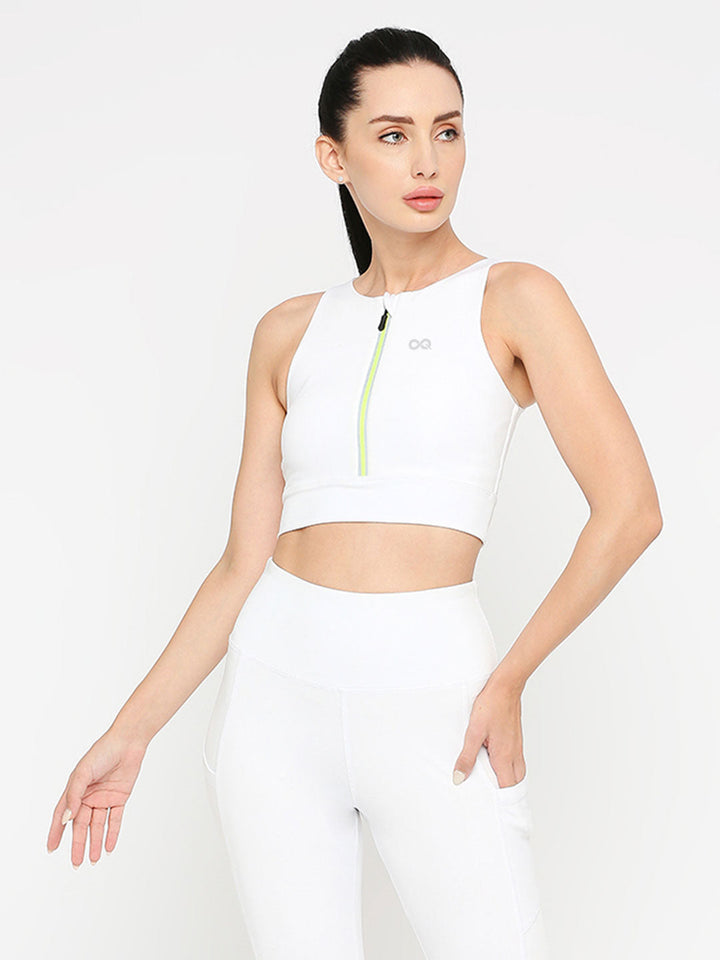 Women's Sports Bra with Zipper - White