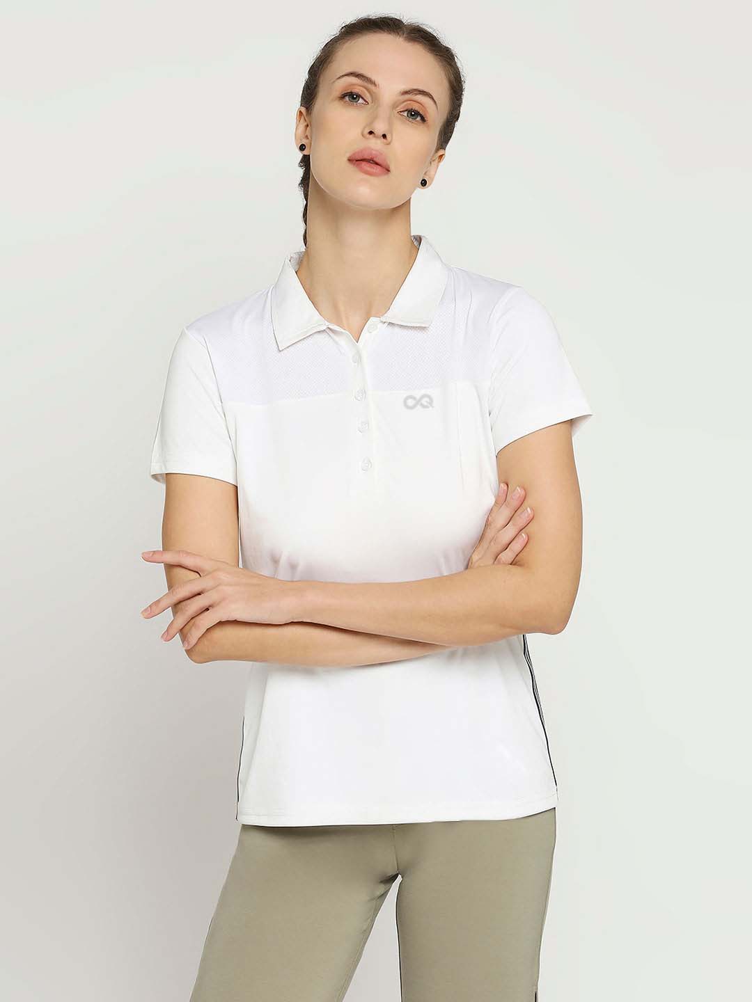 Women's Sports Polo Shirt - White & Navy
