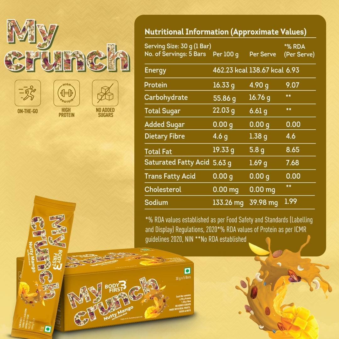 My Crunch, Nutty Mango Nutrition Bar with Protein 4.9g, and No Added Sugar